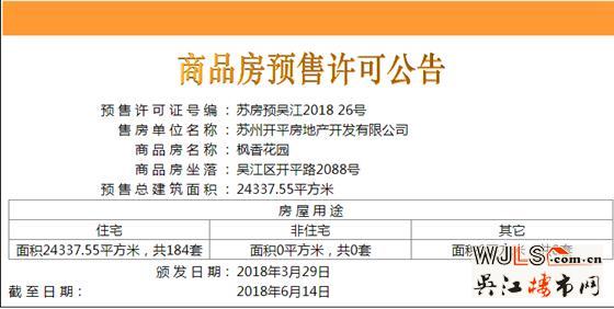 昨日吳江2盤領(lǐng)預(yù)售證,1盤已加推